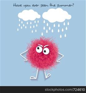 Funny summer banner with fluffy pink creature