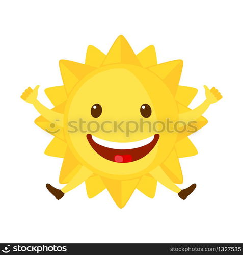 Funny Sun icon in flat style isolated on white background. Smiling cartoon sun. Vector illustration.. Funny Sun icon in flat style isolated on white background.