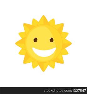 Funny Sun icon in flat style isolated on white background. Smiling cartoon sun. Vector illustration.. Funny Sun icon in flat style isolated on white background.