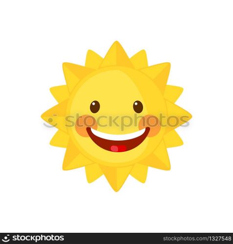 Funny Sun icon in flat style isolated on white background. Smiling cartoon sun. Vector illustration.. Funny Sun icon in flat style isolated on white background.