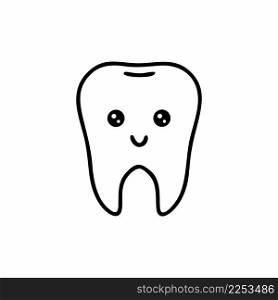 Funny tooth with a cute face. Vector illustration for children on the topic of dentistry. Health and hygiene of the oral cavity. A tooth drawn with a black line by hand.