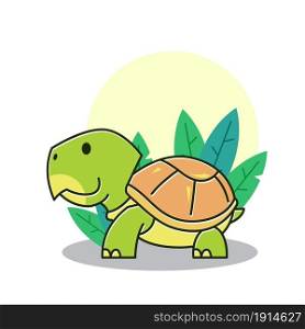 Funny Tortoise Turtle Walking Exotic Reptile Plant Cartoon