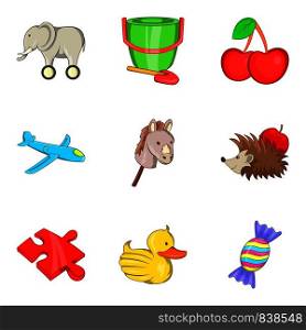 Funny toy icons set. Cartoon set of 9 funny toy vector icons for web isolated on white background. Funny toy icons set, cartoon style