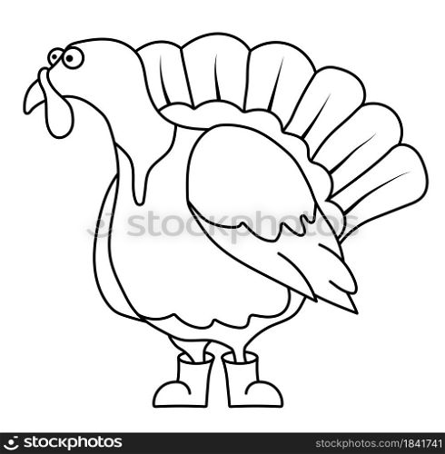 Funny turkey in a linear style for coloring. Children games. Children drawing for coloring. Vector