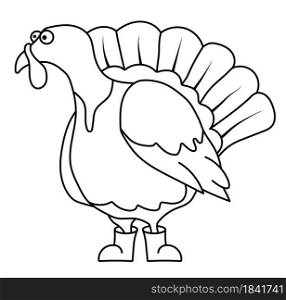Funny turkey in a linear style for coloring. Children games. Children drawing for coloring. Vector