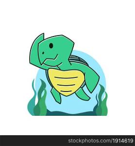 Funny Turtle Tortoise Swimming Diving Underwater Sea Exotic Reptile Cartoon