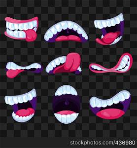 Funny vector comic mouths expressing different emotions isolated on transparent background. Vector illustration. Funny vector comic mouths expressing different emotions isolated on transparent background
