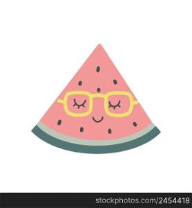 Funny watermelon character with a happy face. Vector cartoon in simple scandinavian hand drawn style.. Funny watermelon character with a happy face. Vector cartoon in simple scandinavian hand drawn style