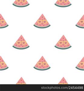 Funny watermelon seamless pattern. Slices of delicious summer fruit with different kawaii emotions in a cute flat cartoon style.. Funny watermelon seamless pattern. Slices of delicious summer fruit with different kawaii emotions in a cute flat cartoon style