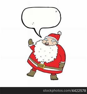funny waving santa claus cartoon with speech bubble