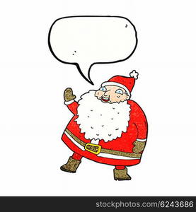 funny waving santa claus cartoon with speech bubble