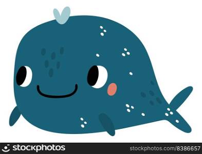 Funny whale. Cute smiling happy marine animal isolated on white background. Funny whale. Cute smiling happy marine animal