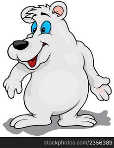 Funny White Polar Bear with Smile and Blue Eyes - Colored Cartoon Illustration Isolated on White Background, Vector