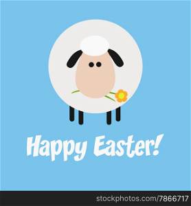 Funny White Sheep With A Flower Modern Flat Design Easter Card