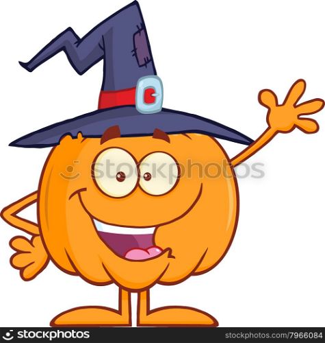 Funny Witch Pumpkin Cartoon Character Waving