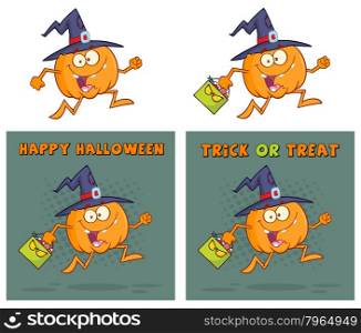 Funny Witch Pumpkin Character 5. Collection Set