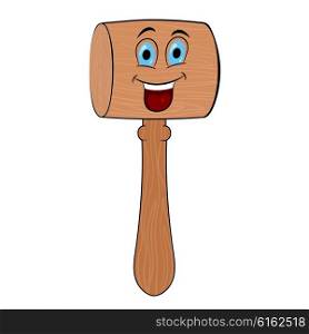 Funny Wooden Mallet on a white background. Cartoon drawing. Vector illustration