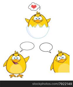 Funny Yellow Chick Cartoon Character Different Poses 3. Collection Set