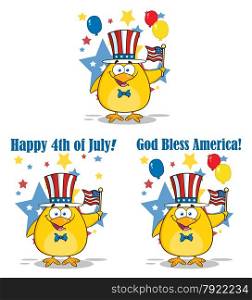 Funny Yellow Chick Cartoon Character Different Poses 5. Collection Set