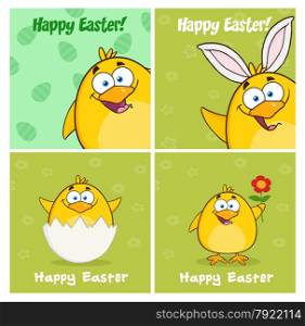 Funny Yellow Chick Cartoon Character Different Poses 8. Vector Collection Set