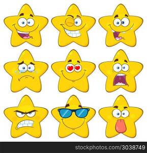 Funny Yellow Star Cartoon Emoji Face Series Character Set 1. Vector Collection Isolated On White Background