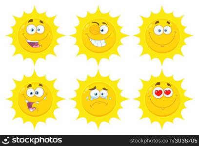 Funny Yellow Sun Cartoon Emoji Face Series Character Set 1. Vector Flat Design Collection Isolated On White