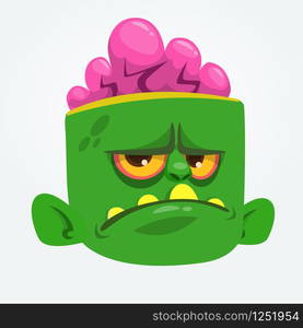 Funny Zombie character Cartoon . Halloween vector illustration of zombie monster head