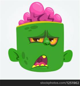 Funny Zombie Head Cartoon Character. Halloween vector illustration