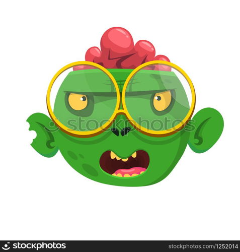 Funny Zombie Head Cartoon Character. Halloween vector illustration