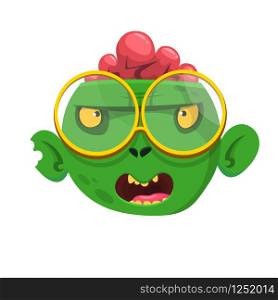 Funny Zombie Head Cartoon Character. Halloween vector illustration