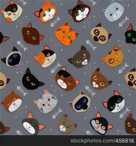 Fur cute different color cats pattern vector background. Fur cats pattern vector background