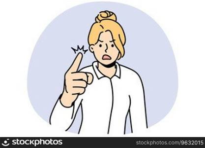 Furious businesswoman feel emotional screaming and scolding. Mad woman point with finger shout and lecture. Vector illustration.. Furious woman scream and lecture