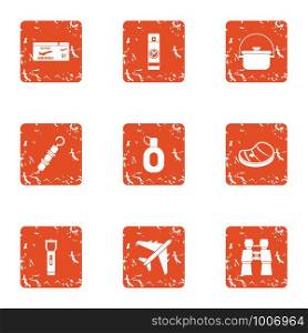 Furlough icons set. Grunge set of 9 furlough vector icons for web isolated on white background. Furlough icons set, grunge style