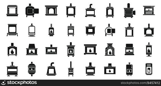 Furnace icons set simple vector. Air gas. Brick burn. Furnace icons set simple vector. Air gas