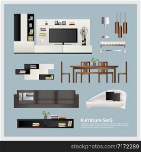 Furniture and Home Decoration Set Vector Illustration