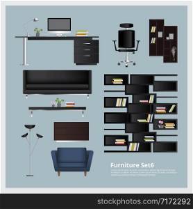 Furniture and Home Decoration Set Vector Illustration