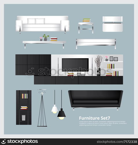 Furniture and Home Decoration Set Vector Illustration