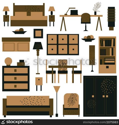 Furniture and lamps for the home. Vector illustration.. Furniture, lamps and plants for the home.