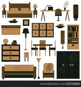 Furniture and lamps for the home. Vector illustration.. Furniture, lamps and plants for the home.
