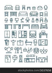 Furniture and sanitary line thin vector icons. Furniture and sanitary line thin vector icons. Furniture interior set icon and furniture for home room kitchen and bathroom illustration