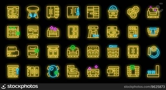 Furniture assembly icons set outline vector. Bed production. Manual screw neon color on black. Furniture assembly icons set vector neon