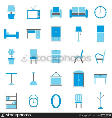Furniture color icons on white background, stock vector