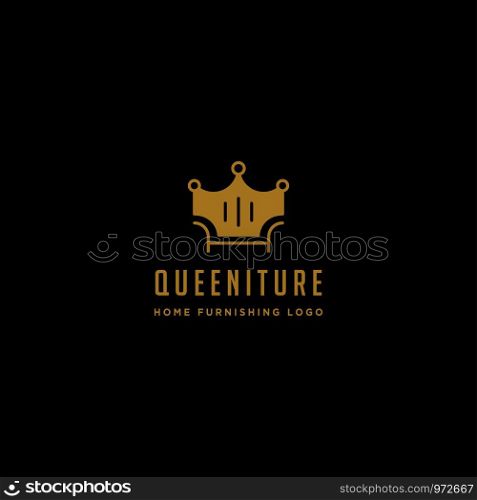 furniture crown logo design with gold color vector icon illustration icon element isolated. furniture crown logo design with gold color vector icon illustration icon isolated