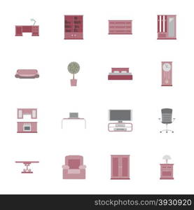 Furniture flat icon set vector graphic illustration. Furniture flat icon set