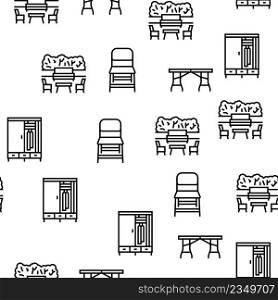 Furniture For Home And Backyard Vector Seamless Pattern Thin Line Illustration. Furniture For Home And Backyard Vector Seamless Pattern