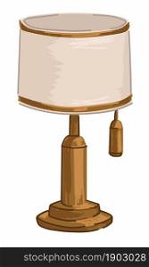 Furniture for home interior design, isolated vintage lamp with lampshade and turning on and off mechanism. Electricity and illumination for house. Old fashioned objects. Vector in flat style. Vintage retro lamp, furniture for home interior
