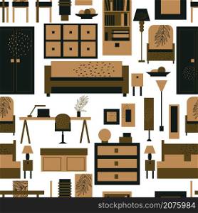 Furniture for the home. Vector seamless pattern. Furniture and lamps for the home. Vector pattern