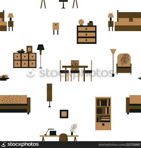 Furniture for the home. Vector seamless pattern. Furniture and lamps for the home. Vector pattern