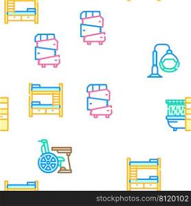 Furniture House Room Interior Vector Seamless Pattern Color Line Illustration. Furniture House Room Interior Icons Set Vector