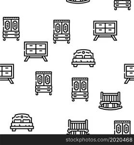 Furniture House Room Interior Vector Seamless Pattern Thin Line Illustration. Furniture House Room Interior Vector Seamless Pattern